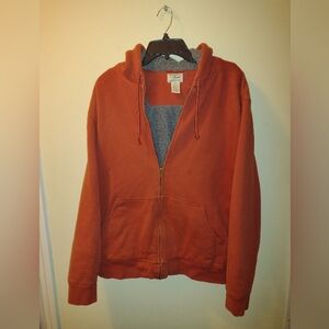 L.L. Bean Sweatshirt Hoodie Men's L Burnt Orange Fleece Sherpa Lined FullZip